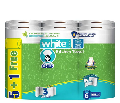 [6224007860625] وايت مناديل مطبخ 6رول